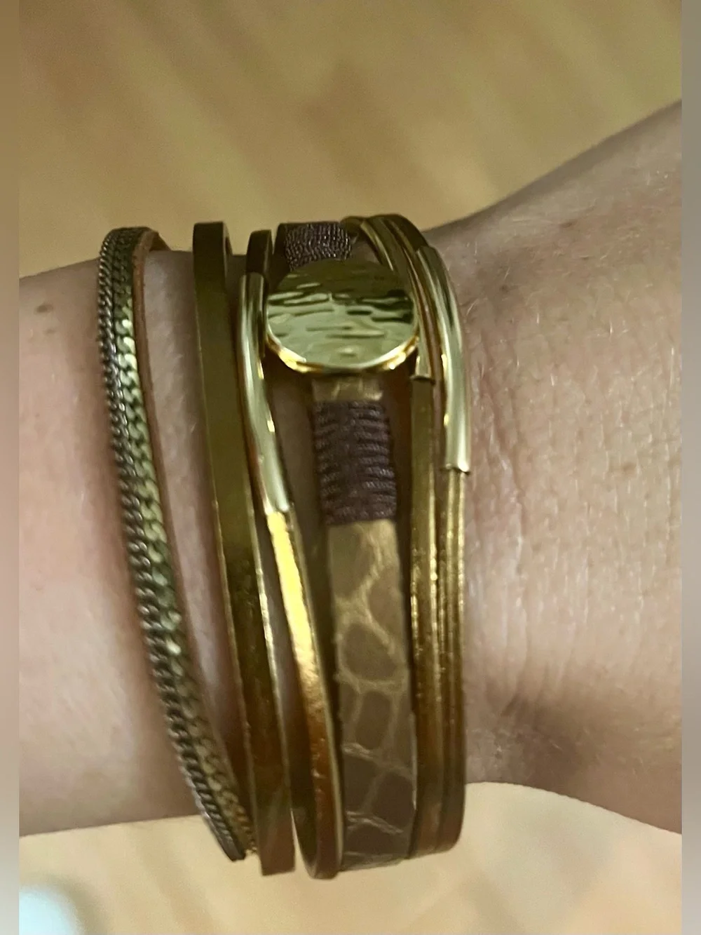 BEST BOHO BRACELET - Gold-Tone  Brown Faux Leather Multi Strand Wrap Bracelet